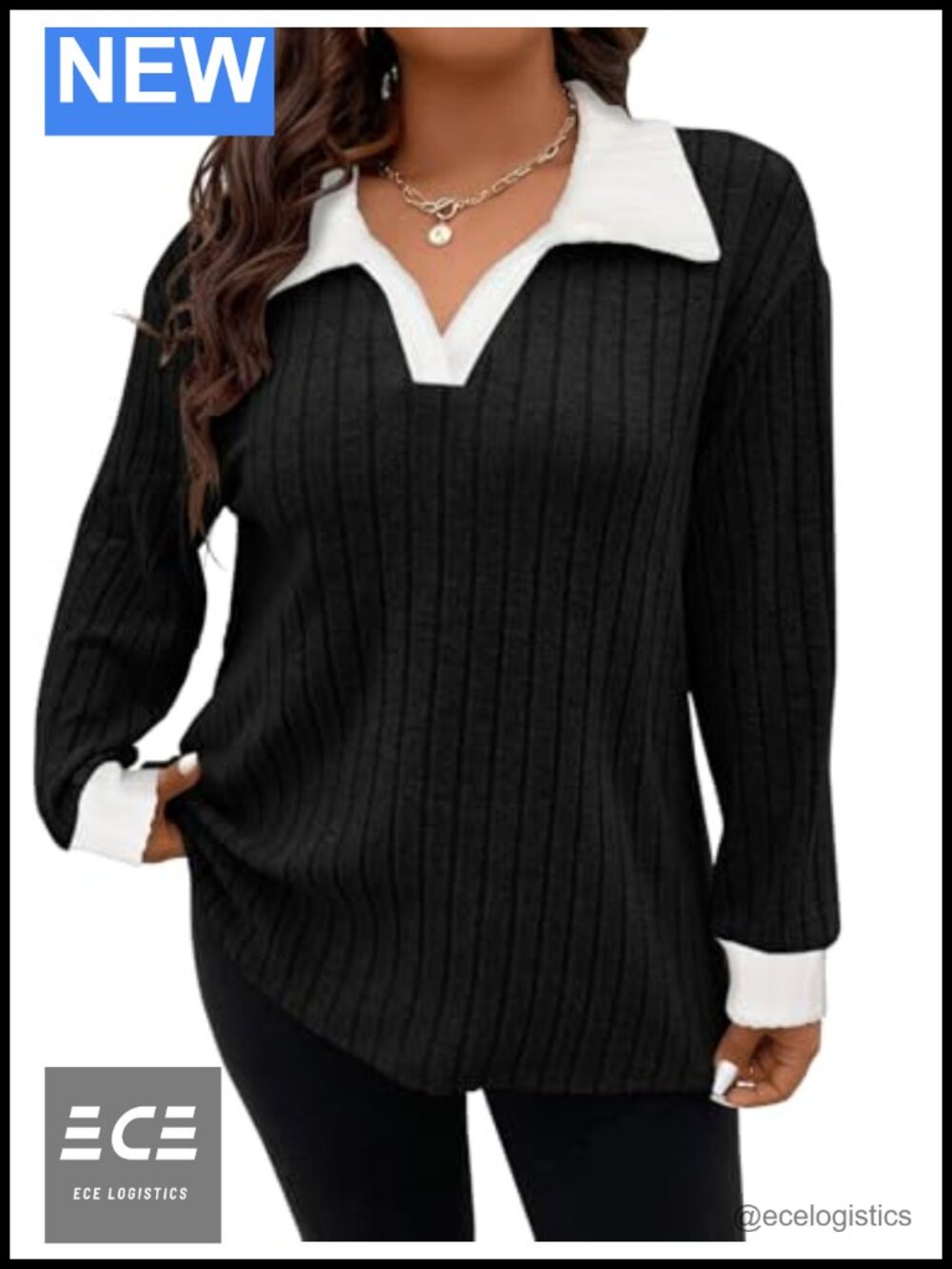 Plus Size Lightweight Knit Sweater V-Neck Long Sleeve Tunic Pullover Blouse